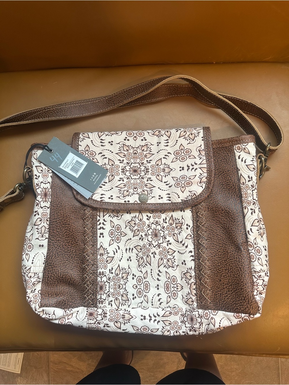 Myra Bag Brown and Cream Floral Shoulder Bag - Picture 2 of 5